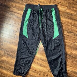 Savage x Fenty Sport Black Green Checkered Print Men's XL Jogger Track Pants